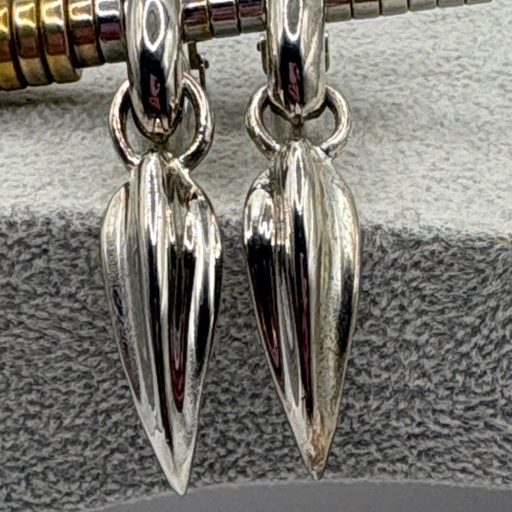 Vintage Chic Silver Sleek Hoop Leaf Earrings Clip On 2” Long